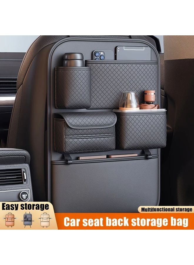 Brown Universal Car Seat Back Storage Bag Multifunctional Faux Leather Hanging Pouch - Image 2